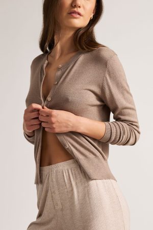 Silk Cashmere Cardi in Mink